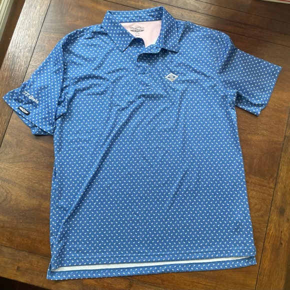 Straight Down Polo Mens XL Blue Short Sleeve Flamingo Print JK Gonza Golf - Picture 1 of 10